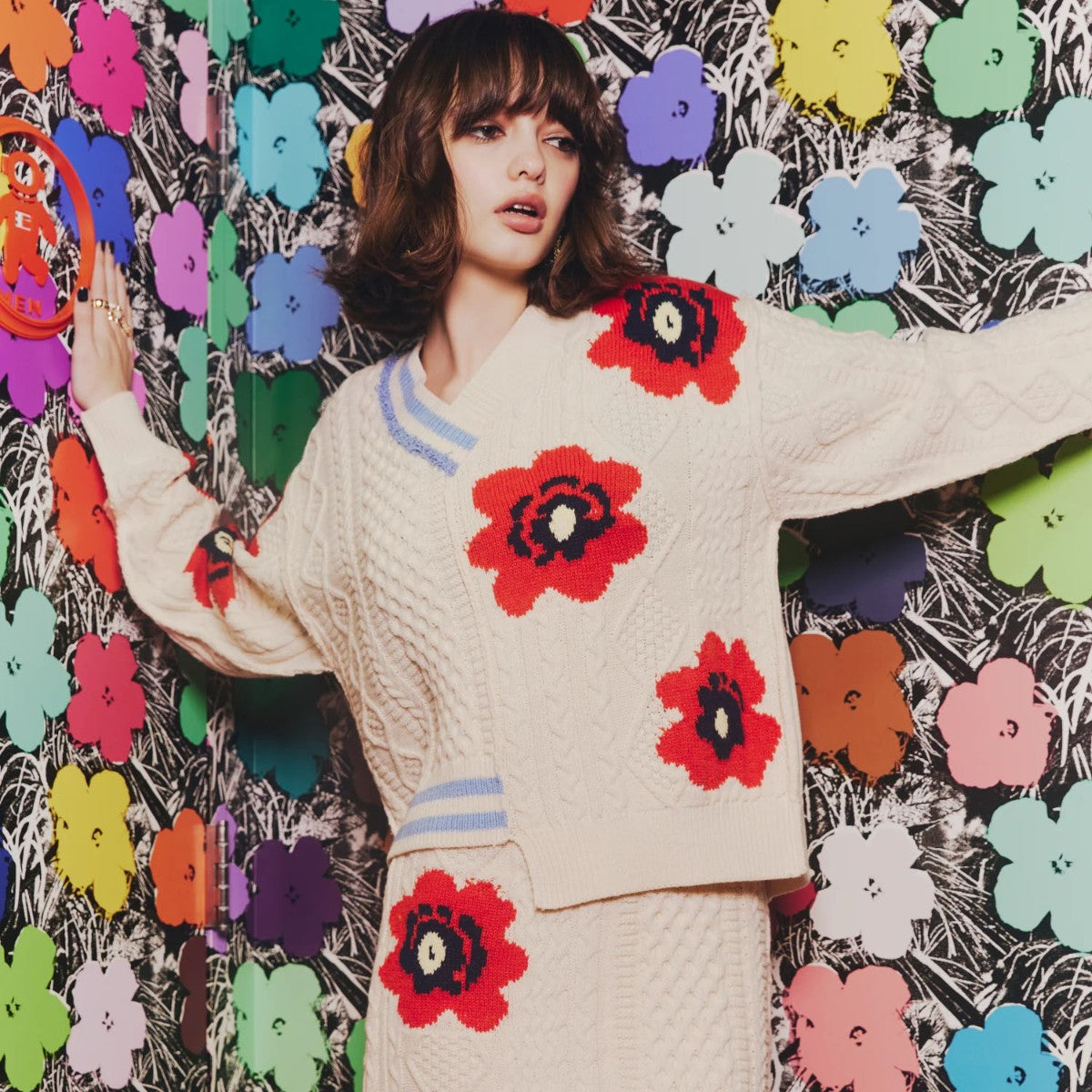 anna sui nyc Floral Pattern Mix Jacquard Pullover アナスイ エヌワイシー 花柄MIXジャガードプルオーバー 16213471【レディース ニットプルオーバー ケーブルニット 花柄 ジャカード編み アシンメトリー 26FW】