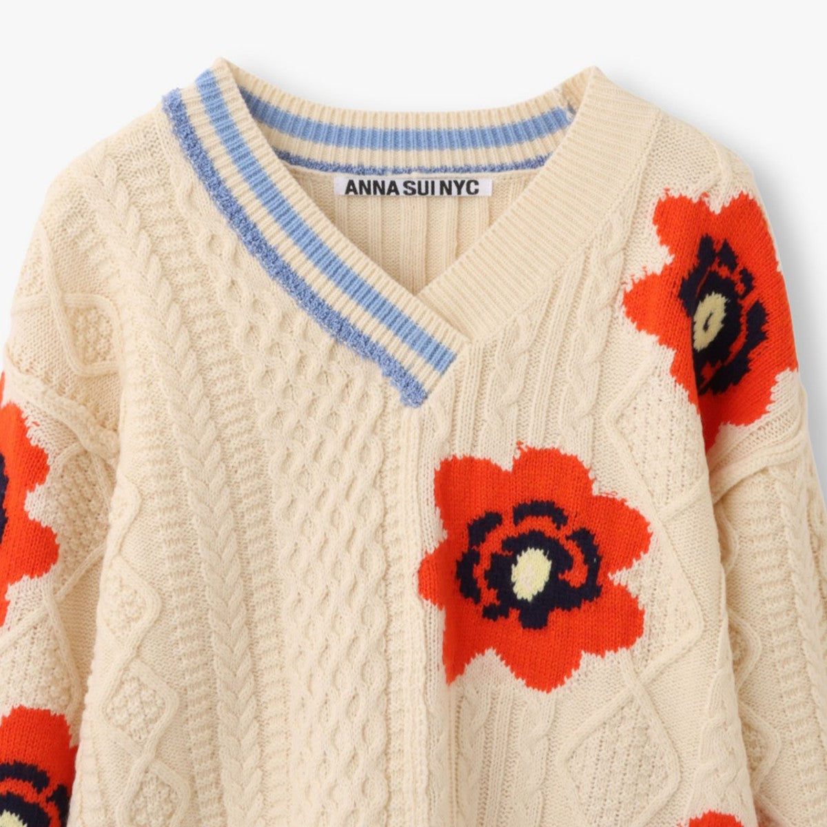 anna sui nyc Floral Pattern Mix Jacquard Pullover アナスイ エヌワイシー 花柄MIXジャガードプルオーバー 16213471【レディース ニットプルオーバー ケーブルニット 花柄 ジャカード編み アシンメトリー 26FW】
