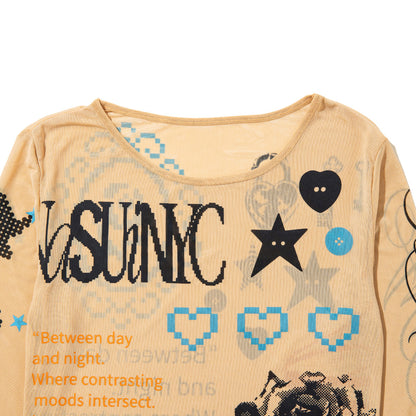 anna sui nyc Collage Sheer Tops アナスイ エヌワイシー コラージュシアートップス 16217427【レディース シアートップス コラージュトップス グラフィック レイヤード  26FW】