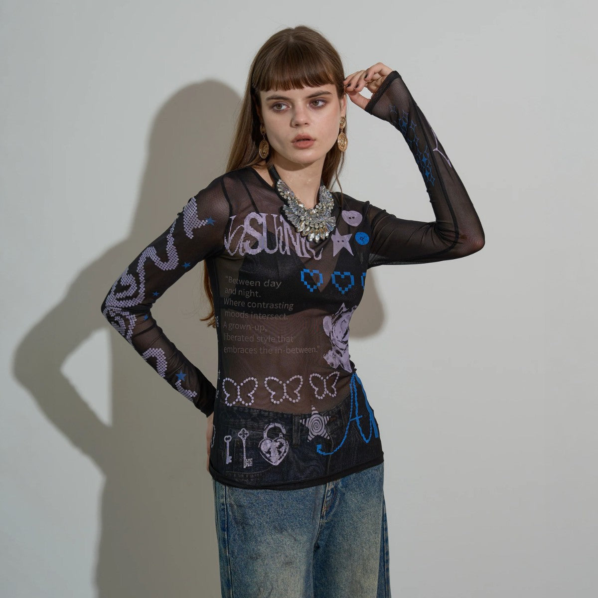 anna sui nyc Collage Sheer Tops アナスイ エヌワイシー コラージュシアートップス 16217427【レディース シアートップス コラージュトップス グラフィック レイヤード  26FW】