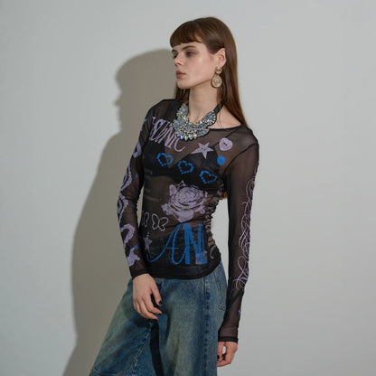 anna sui nyc Collage Sheer Tops アナスイ エヌワイシー コラージュシアートップス 16217427【レディース シアートップス コラージュトップス グラフィック レイヤード  26FW】
