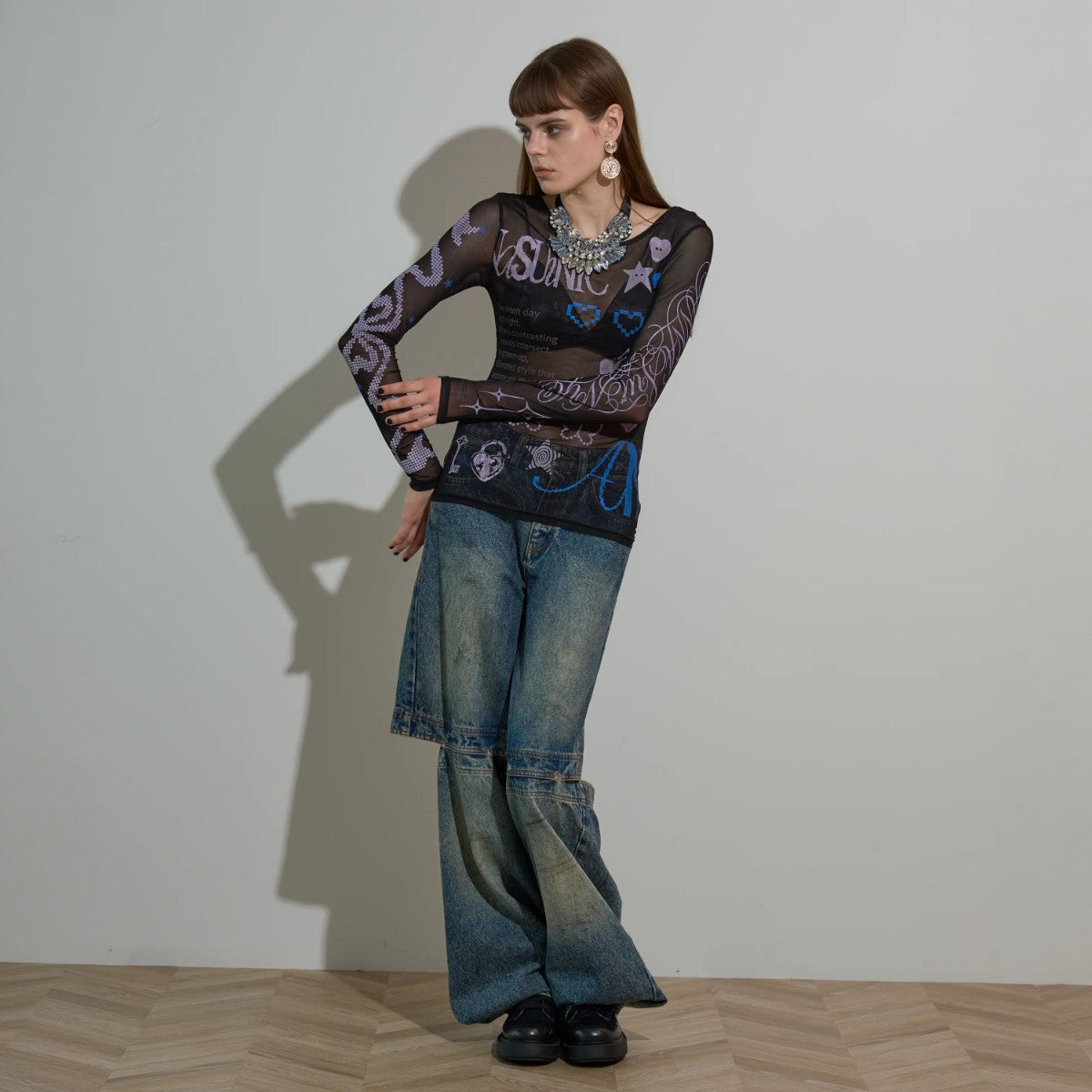 anna sui nyc Collage Sheer Tops アナスイ エヌワイシー コラージュシアートップス 16217427【レディース シアートップス コラージュトップス グラフィック レイヤード  26FW】