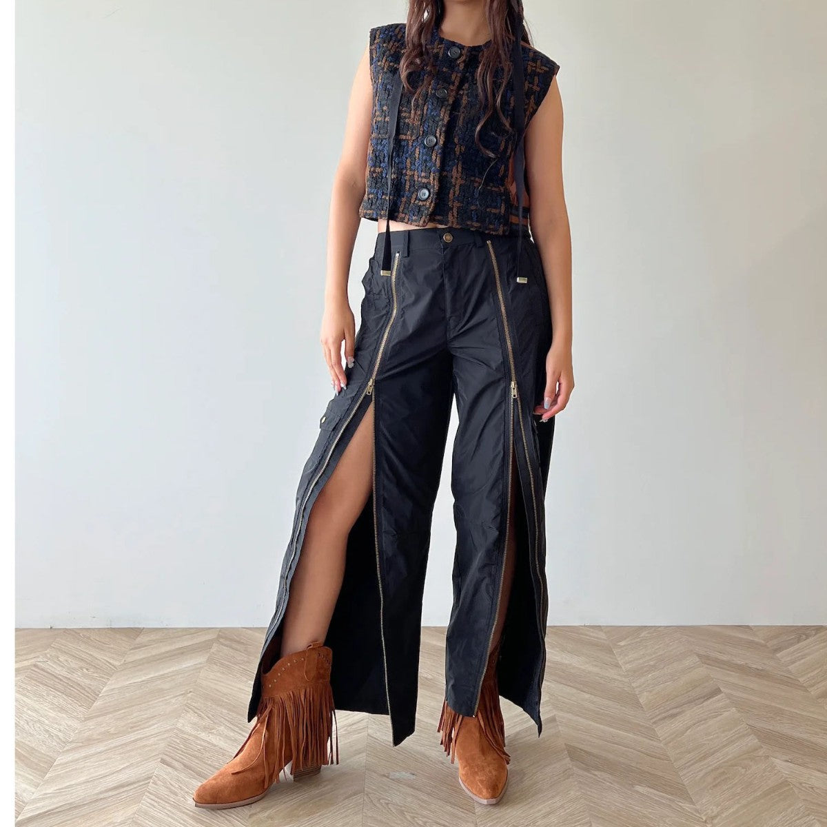 anna sui nyc Front Zip Barrel Pants アナスイ エヌワイシー フロントZIP バレルパンツ 16230449【レディース バレルパンツ スリット ファスナーデザイン 調整可能  26FW】