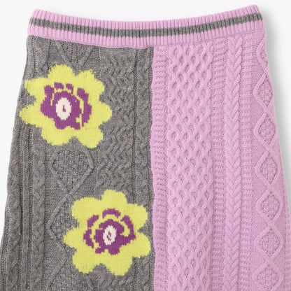 anna sui nyc Floral Pattern Mix Jacquard Skirt アナスイ エヌワイシー 花柄MIXジャガードスカート 16234472【レディース ニットスカート ケーブルニット 花柄 ジャカード編み アシンメトリー 26FW】