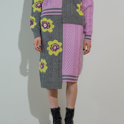 anna sui nyc Floral Pattern Mix Jacquard Skirt アナスイ エヌワイシー 花柄MIXジャガードスカート 16234472【レディース ニットスカート ケーブルニット 花柄 ジャカード編み アシンメトリー 26FW】