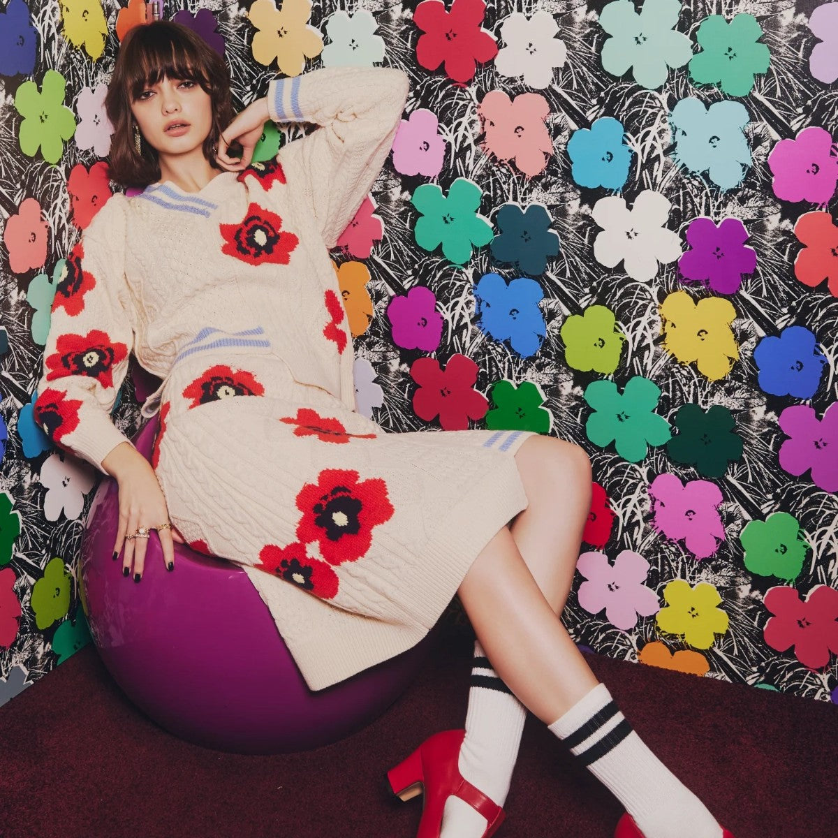 Floral Pattern Mix Jacquard Skirt