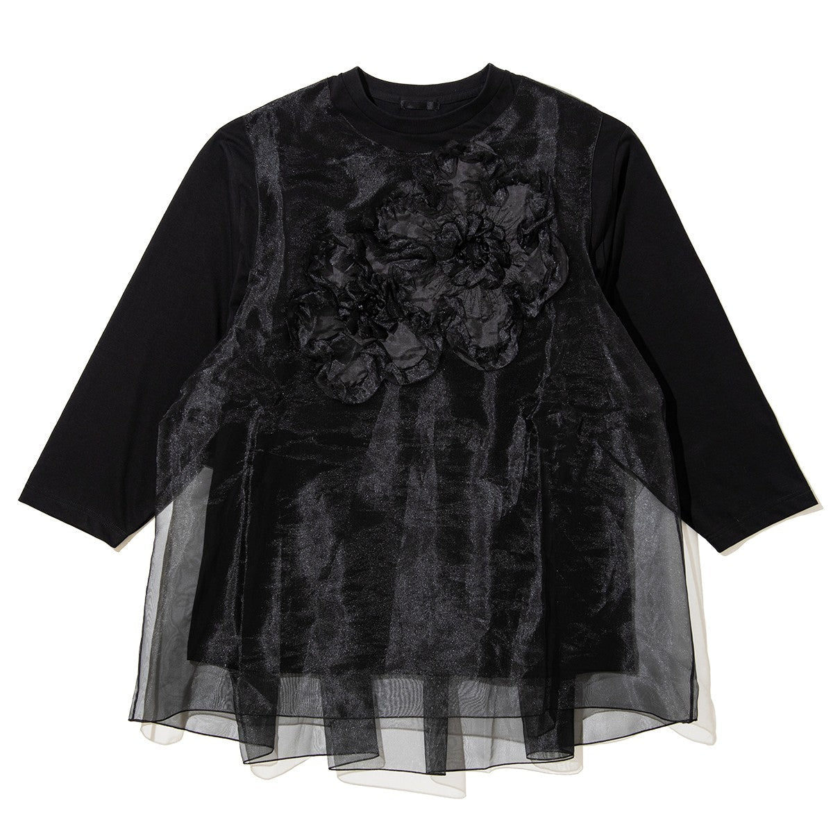 YuumiARIA TULLE FLARE T-SHIRT ユウミアリア チュールフレアTシャツ 262-AC030【レディース トップス カットソー シースルー レイヤード 花柄 26FW】