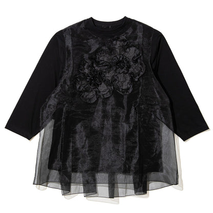 YuumiARIA TULLE FLARE T-SHIRT ユウミアリア チュールフレアTシャツ 262-AC030【レディース トップス カットソー シースルー レイヤード 花柄 26FW】
