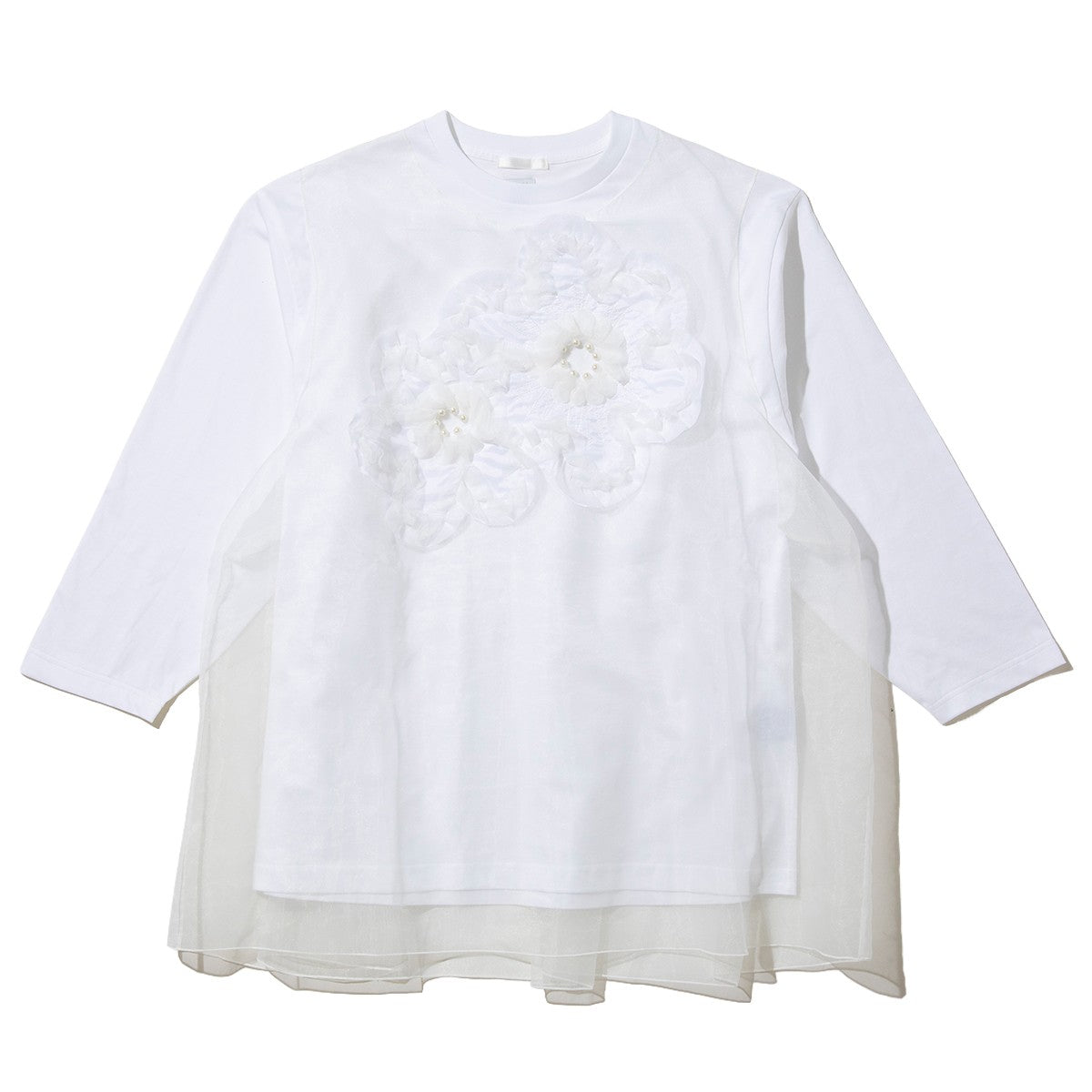 YuumiARIA TULLE FLARE T-SHIRT ユウミアリア チュールフレアTシャツ 262-AC030【レディース トップス カットソー シースルー レイヤード 花柄 26FW】