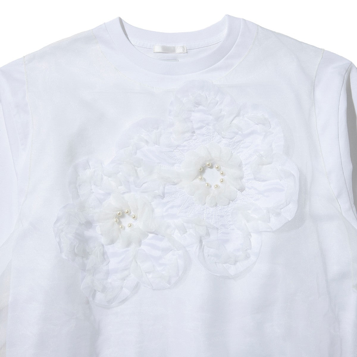 YuumiARIA TULLE FLARE T-SHIRT ユウミアリア チュールフレアTシャツ 262-AC030【レディース トップス カットソー シースルー レイヤード 花柄 26FW】