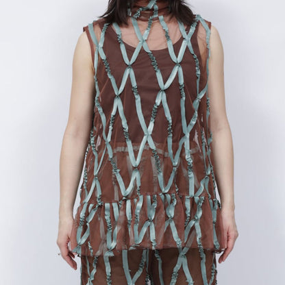 YuumiARIA TAPE TULLE SHIRT ユウミアリア テープチュールシャツ 262-AS009【レディース トップス テープ刺繍 レイヤード デザイン性 26FW】