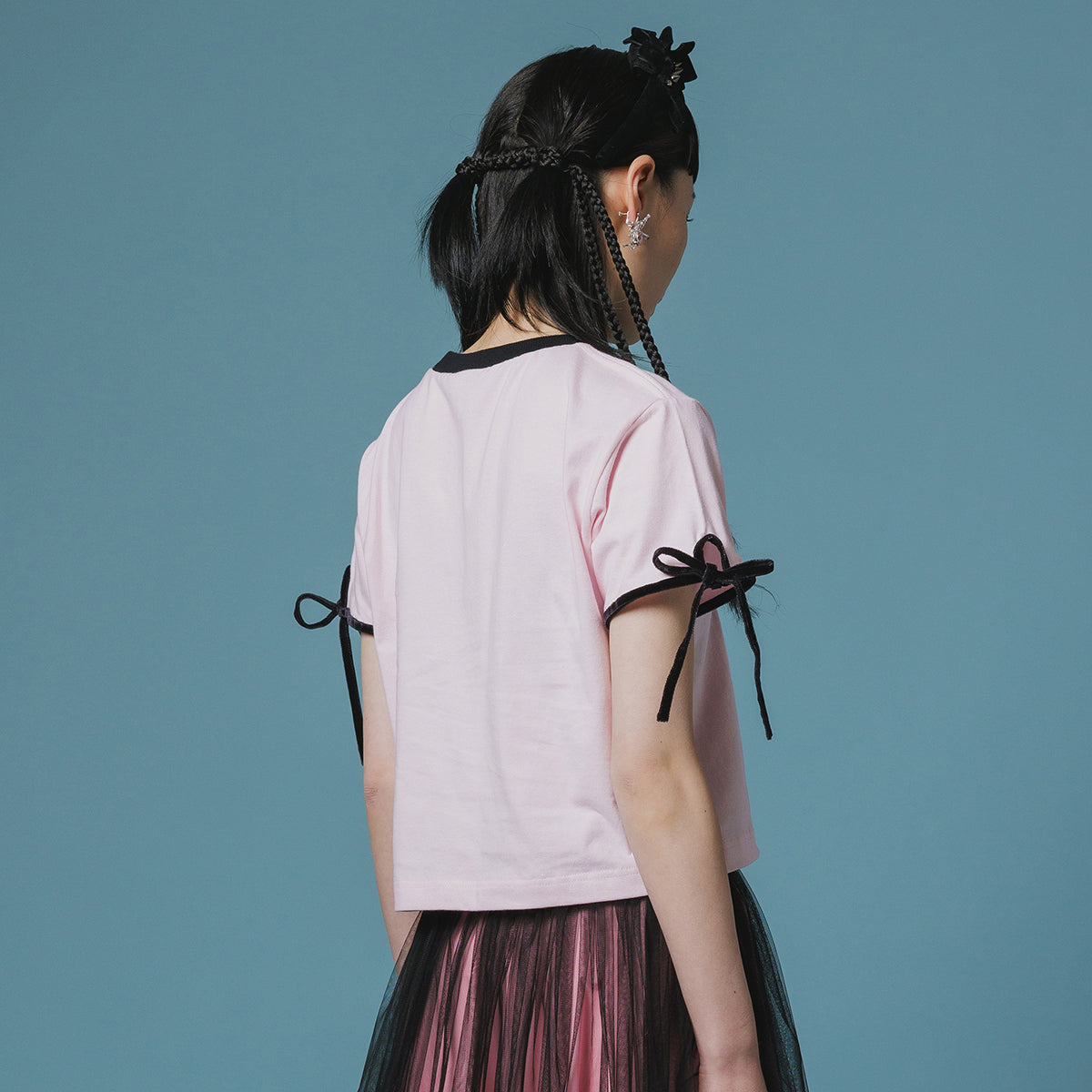 NON TOKYO VELVET RIBBON T-SHIRT ノントーキョー ベルベットリボンTシャツ  NON-26A-0825【レディース 半袖Tシャツ リボン 天竺   26FW】