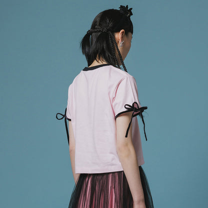 NON TOKYO VELVET RIBBON T-SHIRT ノントーキョー ベルベットリボンTシャツ  NON-26A-0825【レディース 半袖Tシャツ リボン 天竺   26FW】