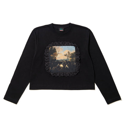 NON TOKYO FRILL FRAME L/S T-SHIRT ノントーキョー フリルフレーム ロングスリーブTシャツ NON-26A-0906【レディース 長袖Tシャツ ロンT レース 前面プリント 26FW】