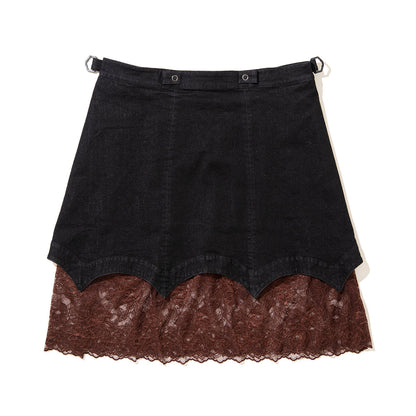 NON TOKYO Batwing Hem Denim & Lace Skirt ノントーキョー バットウィング ヘム デニム アンド レース スカート NON-26A-0912【レディース デニムスカート レース レイヤー ウォッシュ加工  26FW】