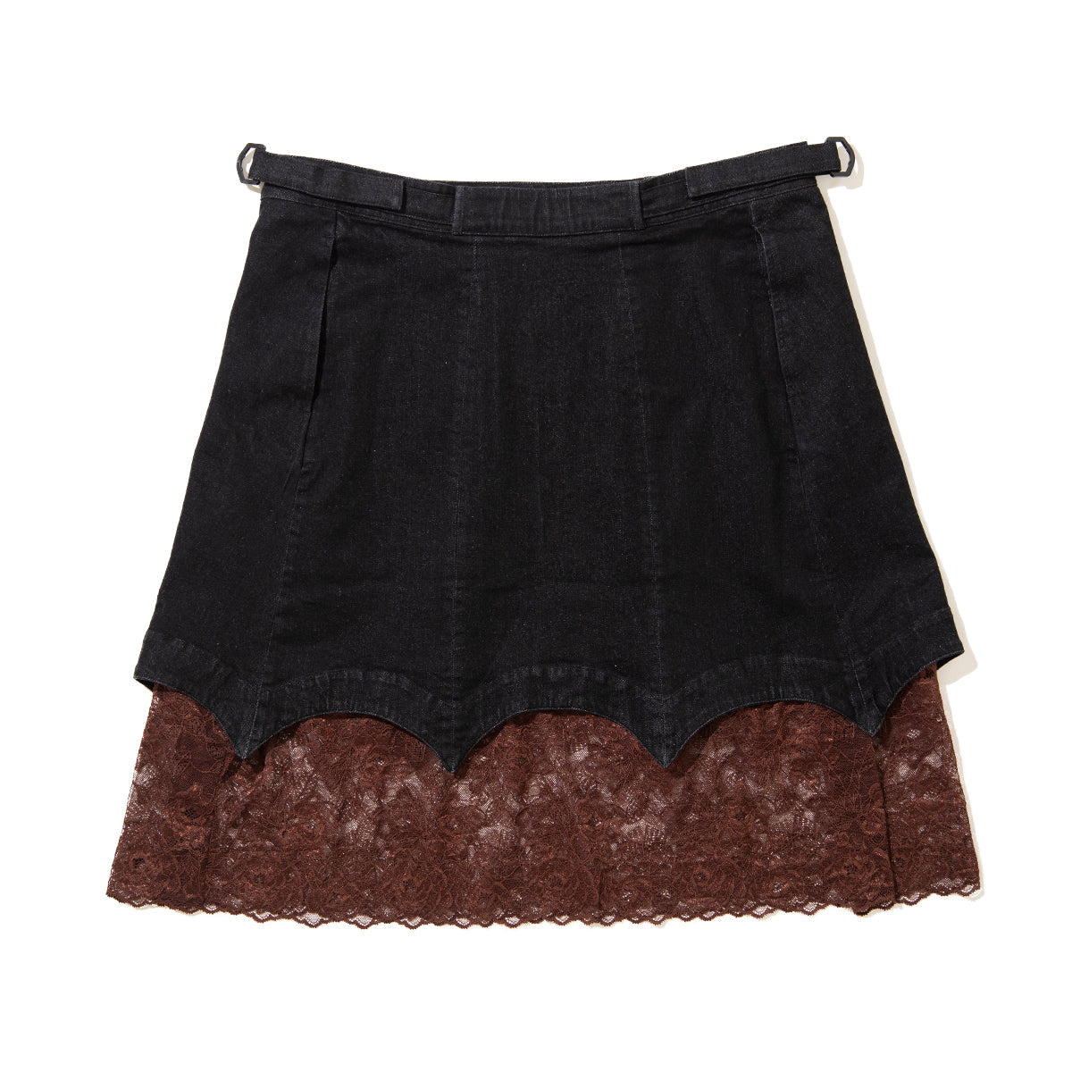 NON TOKYO Batwing Hem Denim & Lace Skirt ノントーキョー バットウィング ヘム デニム アンド レース スカート NON-26A-0912【レディース デニムスカート レース レイヤー ウォッシュ加工  26FW】