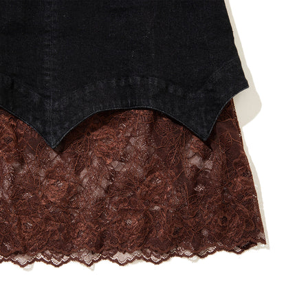 NON TOKYO Batwing Hem Denim & Lace Skirt ノントーキョー バットウィング ヘム デニム アンド レース スカート NON-26A-0912【レディース デニムスカート レース レイヤー ウォッシュ加工  26FW】