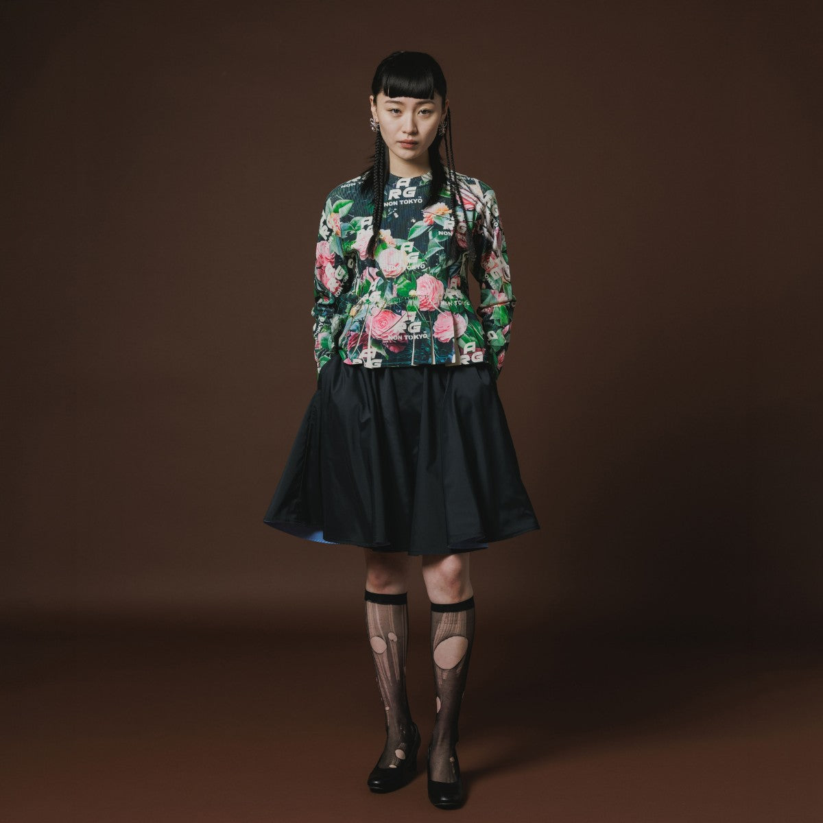 NON TOKYO DIRECT PRINT RIB GATHER C/S ノントーキョー ダイレクトプリント リブギャザー C/S NON-26A-0917【レディース ギャザーカットソー フォトプリント 1点物 ストレッチ性 26FW】