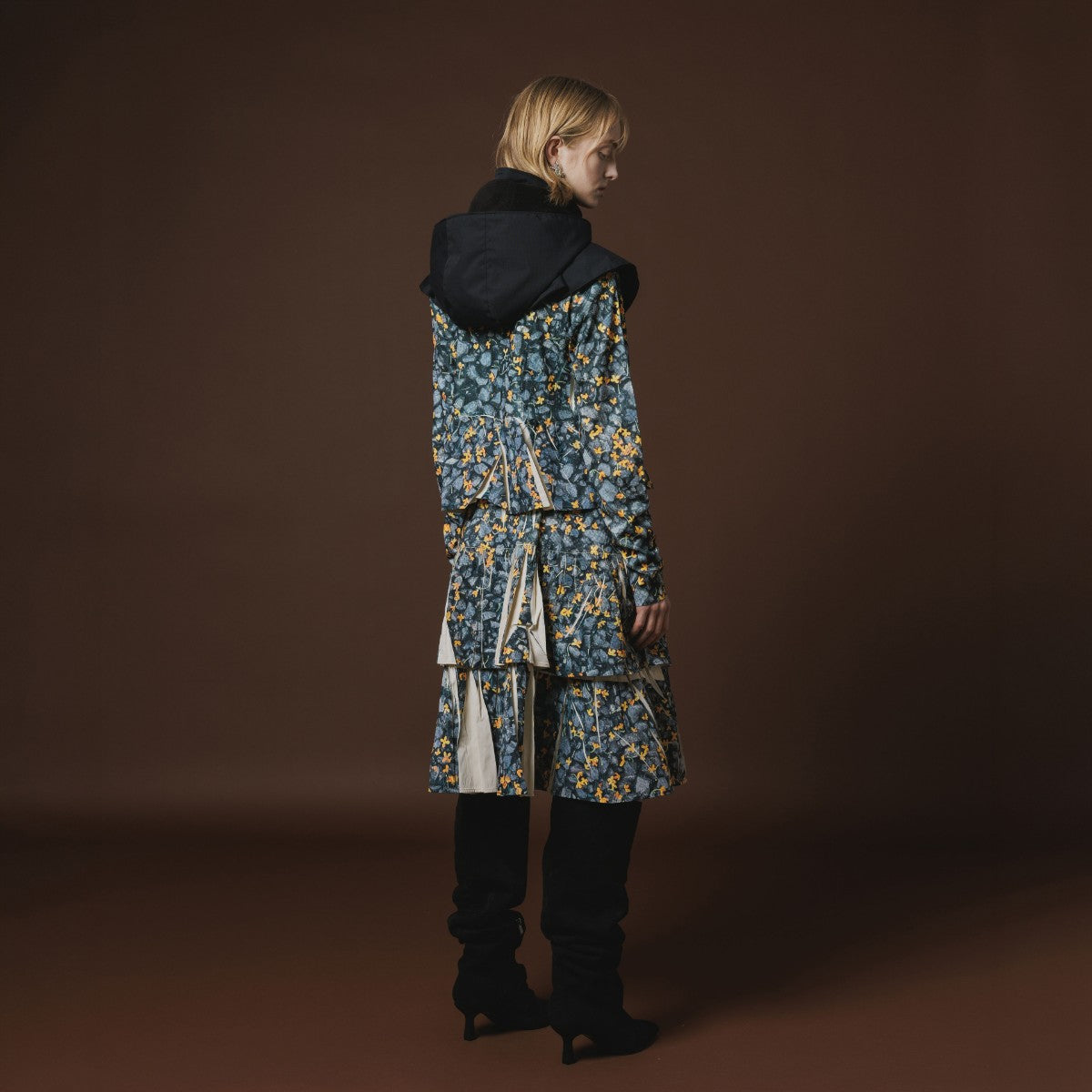 NON TOKYO DIRECT PRINT RIB GATHER SKIRT ノントーキョー ダイレクトプリント リブギャザースカート NON-26A-0918【レディース ティアードスカート ベアトップ フォトプリント 26FW】