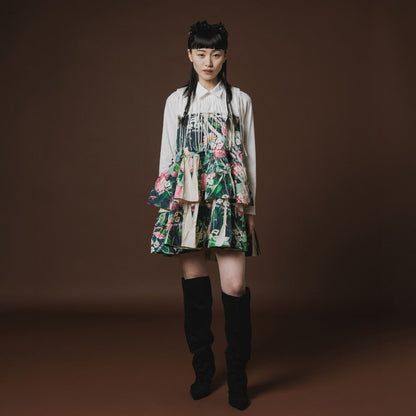 NON TOKYO DIRECT PRINT RIB GATHER SKIRT ノントーキョー ダイレクトプリント リブギャザースカート NON-26A-0918【レディース ティアードスカート ベアトップ フォトプリント 26FW】