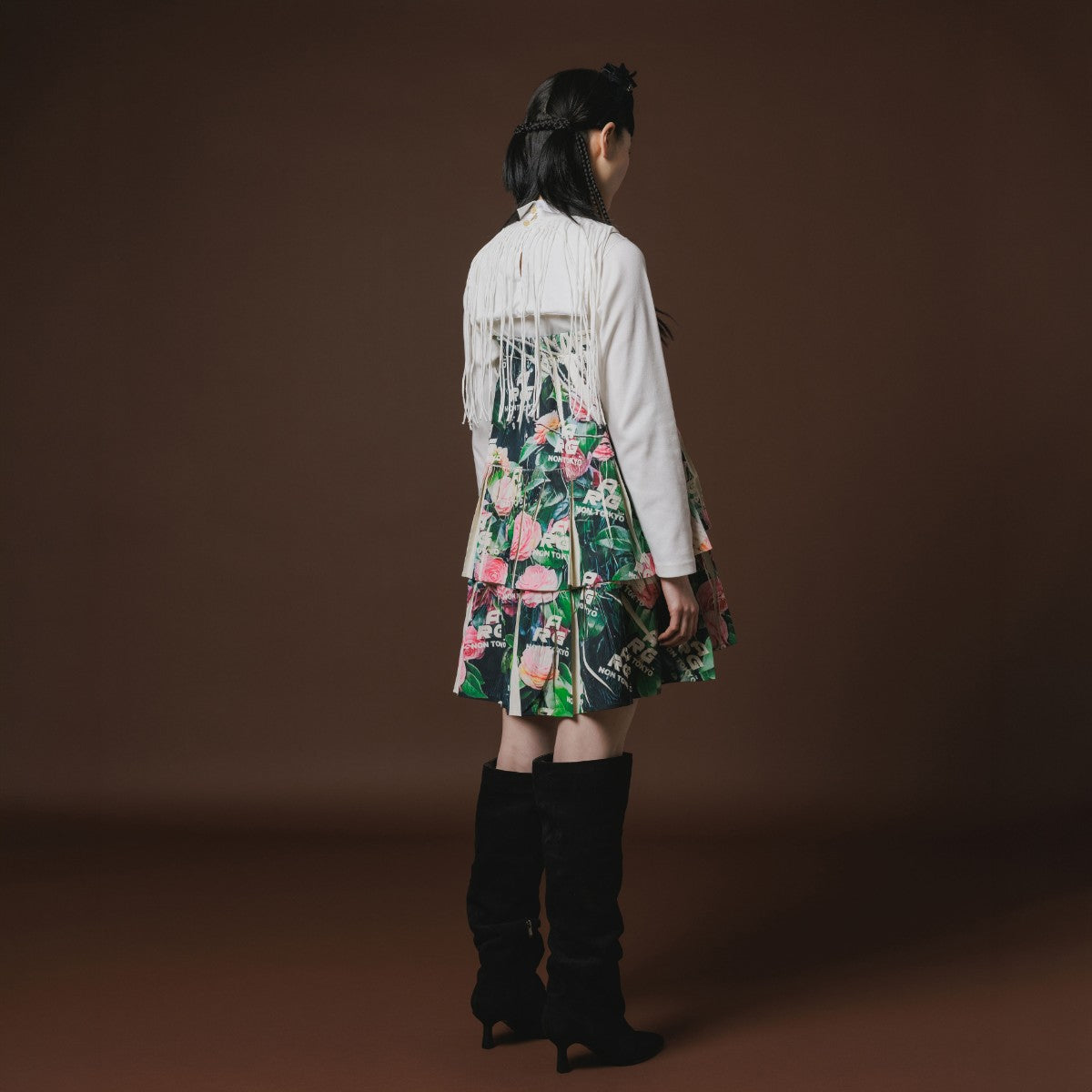 NON TOKYO DIRECT PRINT RIB GATHER SKIRT ノントーキョー ダイレクトプリント リブギャザースカート NON-26A-0918【レディース ティアードスカート ベアトップ フォトプリント 26FW】