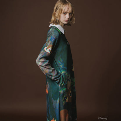 NON TOKYO Print Rib L/S One-Piese / Snow White ノントーキョー プリントリブロングスリーブワンピース/スノーホワイト NON-26A-SW10-003【レディース リブワンピース 長袖ワンピース プリントワンピース 総柄プリント 26FW】