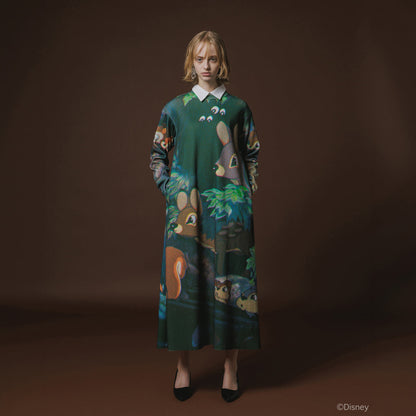 NON TOKYO Print Rib L/S One-Piese / Snow White ノントーキョー プリントリブロングスリーブワンピース/スノーホワイト NON-26A-SW10-003【レディース リブワンピース 長袖ワンピース プリントワンピース 総柄プリント 26FW】