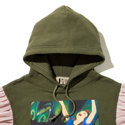 NON TOKYO FRILL SLEEVE HOODIE ノントーキョー フリル スリーブ フーディー NON-26A-SW8-009【レディース プルオーバーフーディー フリル付き グラフィック 前面プリント 26FW】