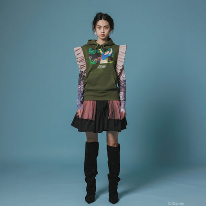 NON TOKYO FRILL SLEEVE HOODIE ノントーキョー フリル スリーブ フーディー NON-26A-SW8-009【レディース プルオーバーフーディー フリル付き グラフィック 前面プリント 26FW】