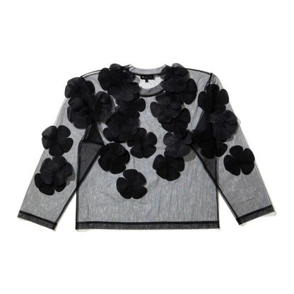 MIYAO Flower Motif Top ミヤオ フラワーモチーフトップ MFBL-01【レディース ロングTシャツ シースルー レイヤード 花柄  26FW】