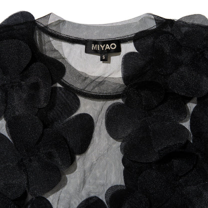 MIYAO Flower Motif Top ミヤオ フラワーモチーフトップ MFBL-01【レディース ロングTシャツ シースルー レイヤード 花柄  26FW】