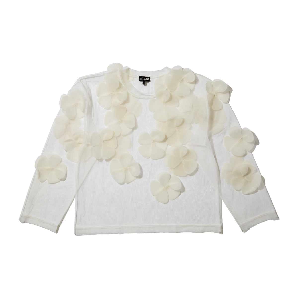 MIYAO Flower Motif Top ミヤオ フラワーモチーフトップ MFBL-01【レディース ロングTシャツ シースルー レイヤード 花柄  26FW】
