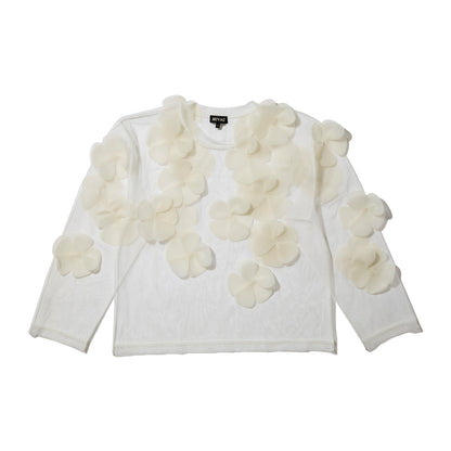 MIYAO Flower Motif Top ミヤオ フラワーモチーフトップ MFBL-01【レディース ロングTシャツ シースルー レイヤード 花柄  26FW】