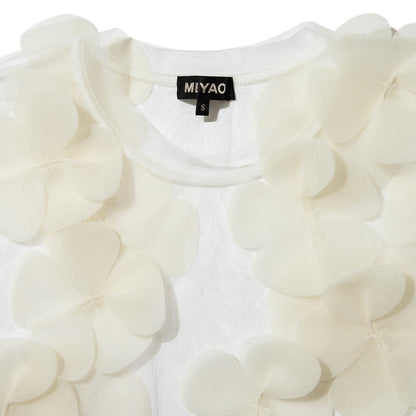 MIYAO Flower Motif Top ミヤオ フラワーモチーフトップ MFBL-01【レディース ロングTシャツ シースルー レイヤード 花柄  26FW】