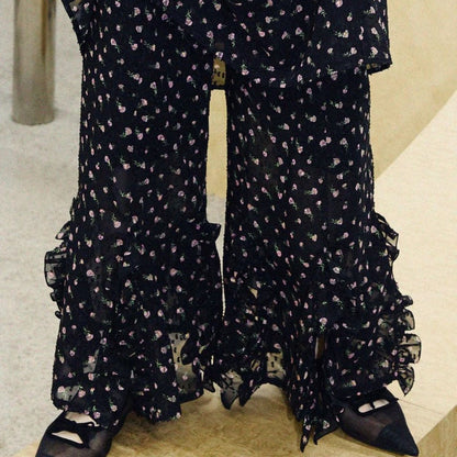 PoI FLOWER JAQUARD FRILL PANTS ポィ フラワー ジャカードフリルパンツ 262-FP09【レディース ワイドパンツ フラワープリント 花柄 ゴムウエスト 26FW】