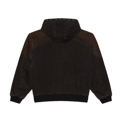 OBEY STUDDED ZIP UP JACKET オベイ スタッデッド ジップアップ ジャケット 121800633【メンズ フードジャケット メタルスタッズ ジップアップ メタルジッパー ドローコード 26FW】