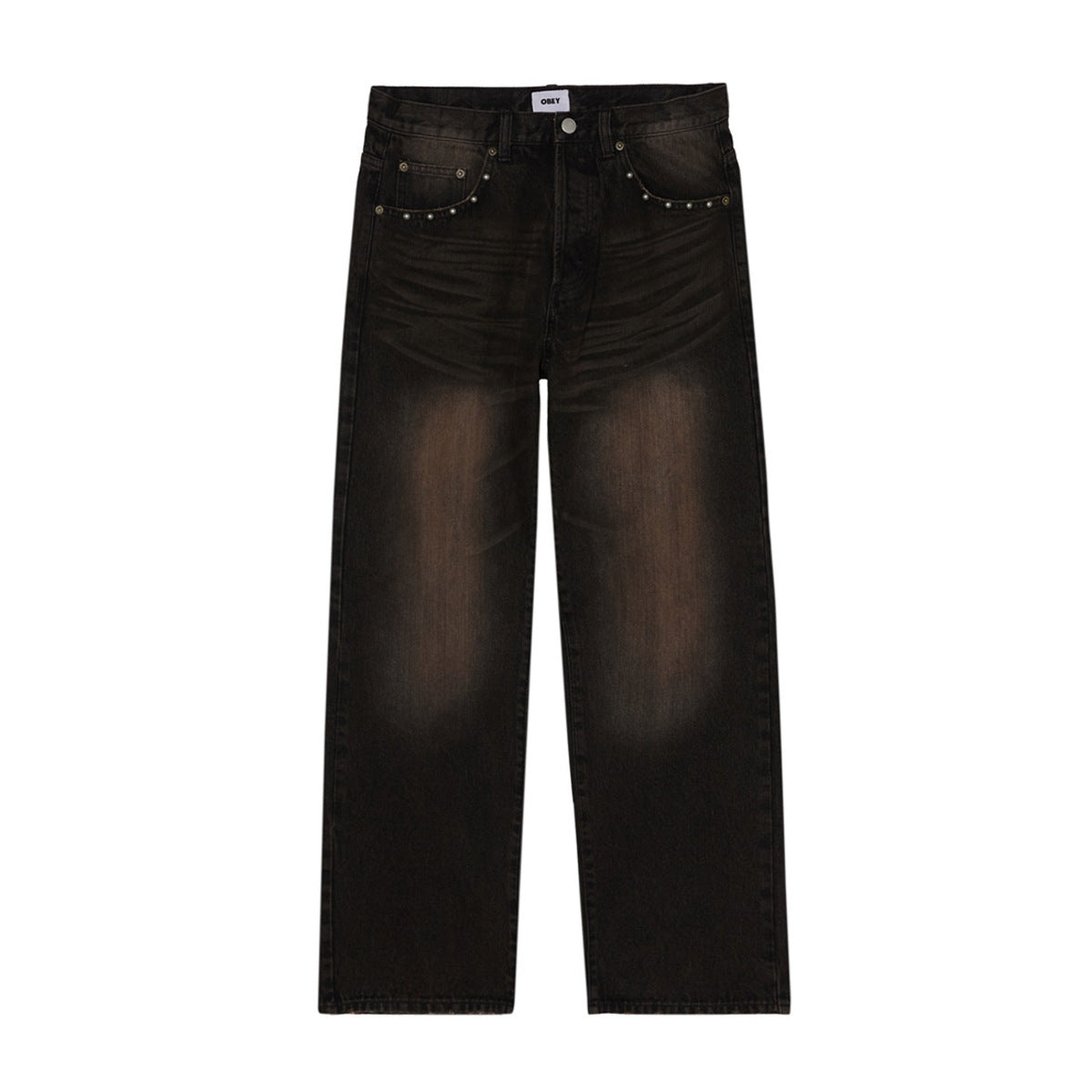 OBEY STUDDED BOXCAR STRAIGHT LEG DENIM オベイ スタッズド ボックスカー ストレートレッグ デニム 142010121【メンズ ボタンフライ 5ポケットデニム バックポケットラベル 26FW】