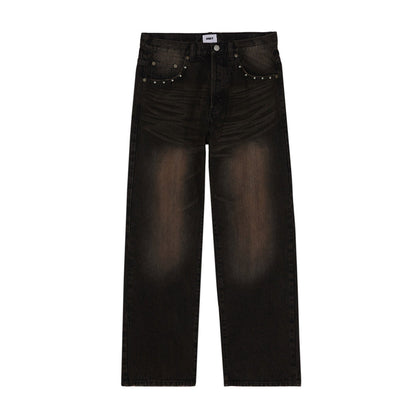 OBEY STUDDED BOXCAR STRAIGHT LEG DENIM オベイ スタッズド ボックスカー ストレートレッグ デニム 142010121【メンズ ボタンフライ 5ポケットデニム バックポケットラベル 26FW】