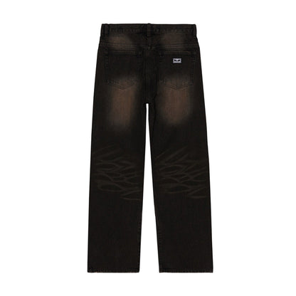 OBEY STUDDED BOXCAR STRAIGHT LEG DENIM オベイ スタッズド ボックスカー ストレートレッグ デニム 142010121【メンズ ボタンフライ 5ポケットデニム バックポケットラベル 26FW】