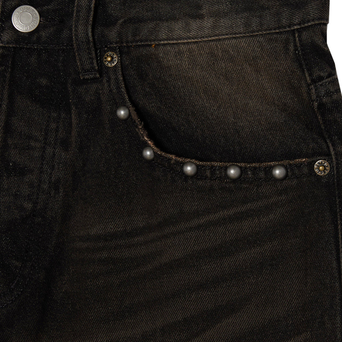 OBEY STUDDED BOXCAR STRAIGHT LEG DENIM オベイ スタッズド ボックスカー ストレートレッグ デニム 142010121【メンズ ボタンフライ 5ポケットデニム バックポケットラベル 26FW】