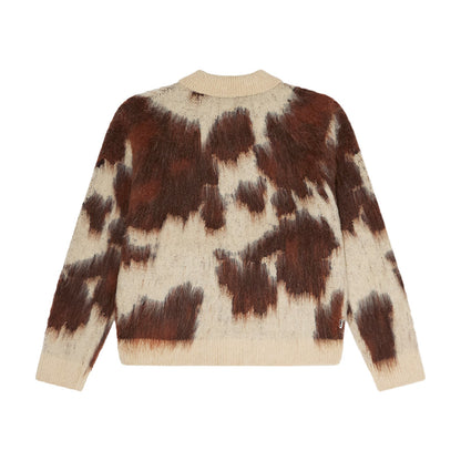 OBEY COW PATTERN ZIP SWEATER オベイ カウ パターン ジップ セーター 151010050【メンズ メタルジッパー ジップアップ ウェルトポケット リブ袖 リブ裾 26FW】