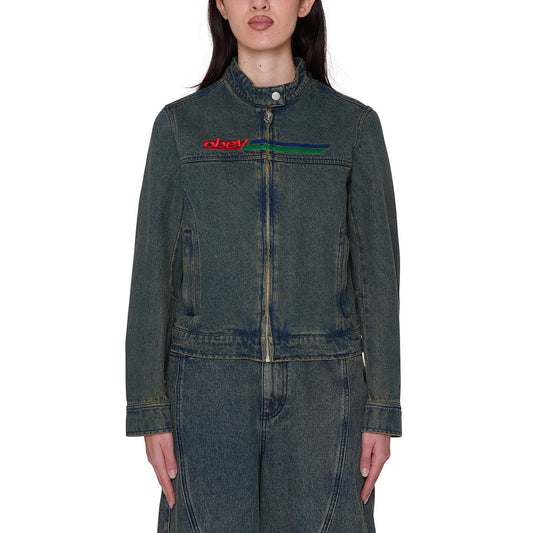 OBEY ROVE MOTO JACKET オベイ ローヴ モト ジャケット 221800455【レディース デニムジャケット 刺繡 レギュラーフィット 12オンスデニム 26FW】