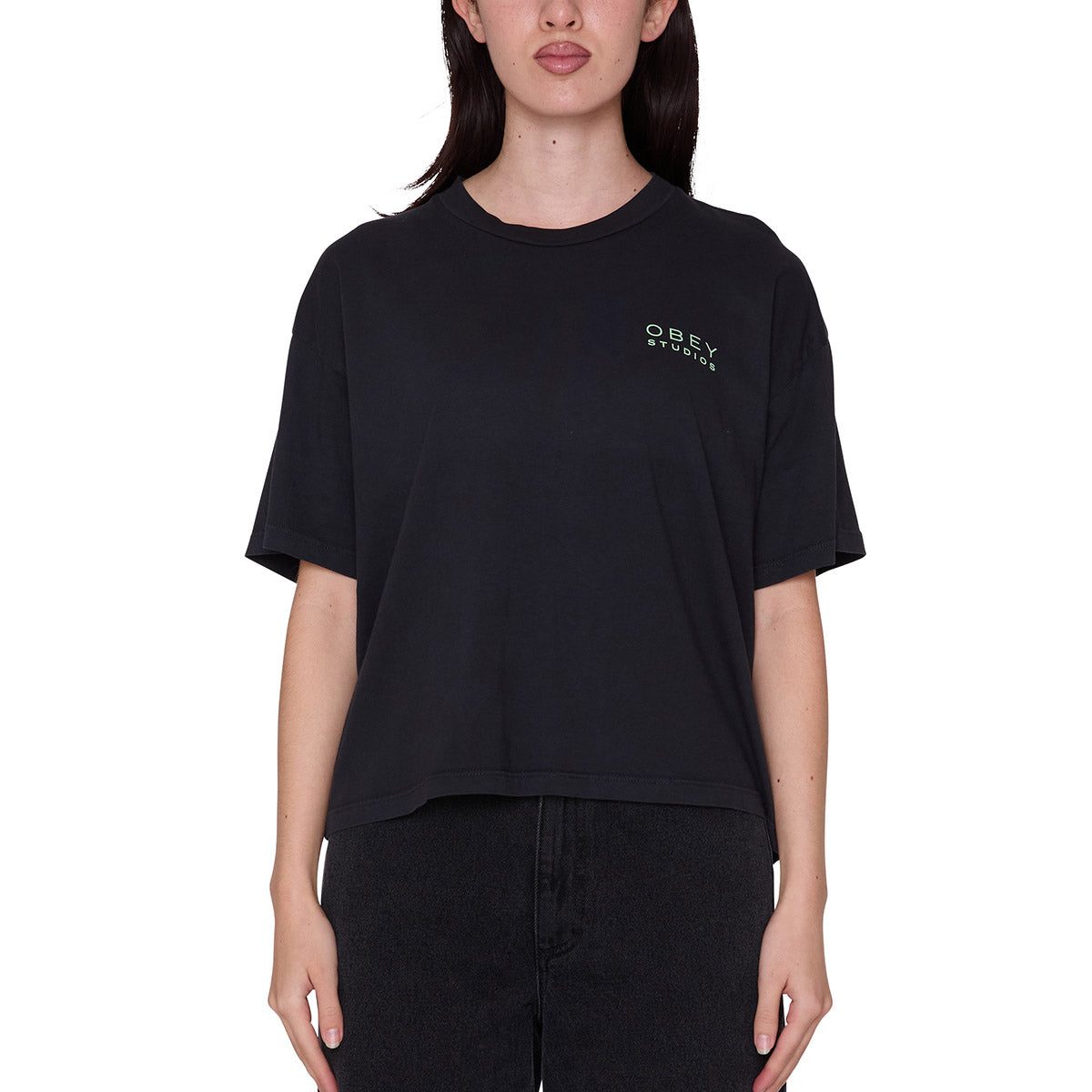 OBEY FLORES ROW T-SHIRT オベイ フローレス ロウ Tシャツ 268072745【レディース 半袖Tシャツ バックプリント 花柄 レギュラーフィット 26FW】