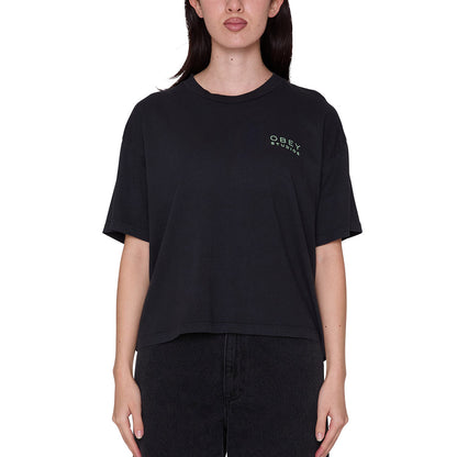 OBEY FLORES ROW T-SHIRT オベイ フローレス ロウ Tシャツ 268072745【レディース 半袖Tシャツ バックプリント 花柄 レギュラーフィット 26FW】