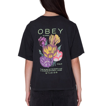 OBEY FLORES ROW T-SHIRT オベイ フローレス ロウ Tシャツ 268072745【レディース 半袖Tシャツ バックプリント 花柄 レギュラーフィット 26FW】