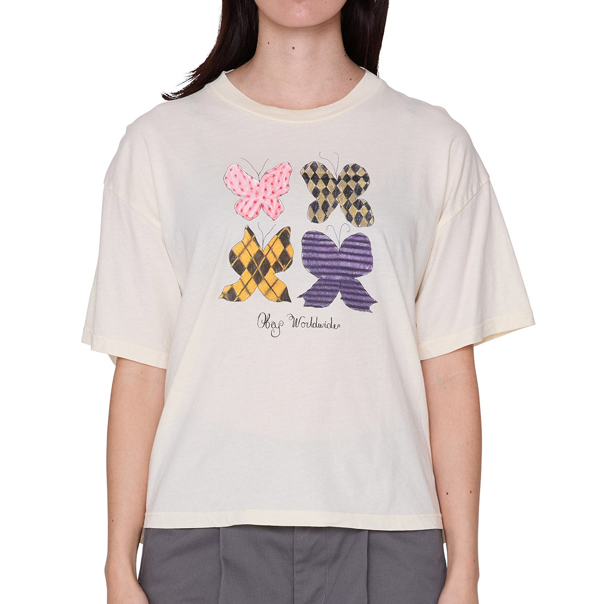 OBEY ARGILEBUTTERFLY オベイ アルジルバタフライ 268072751【レディース Tシャツ 半袖 カットソー プリントTシャツ 26FW】