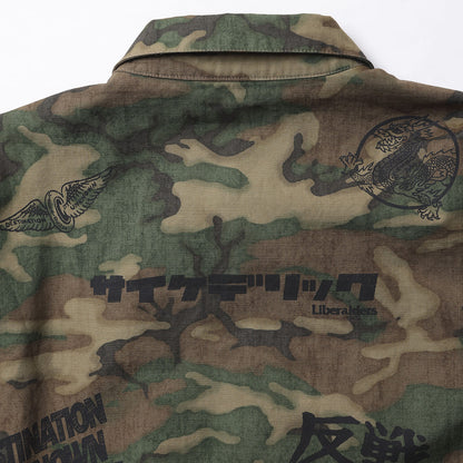 Liberaiders HANDWRITING CAMO COACH JACKET リベレイダース ハンドライティング カモ コーチ ジャケット 730142603【メンズ コーチジャケット 迷彩柄 グラフィック ヴィンテージ風 26FW】