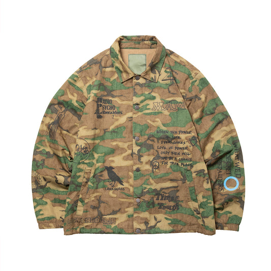 Liberaiders HANDWRITING CAMO COACH JACKET リベレイダース ハンドライティング カモ コーチ ジャケット 730142603【メンズ コーチジャケット 迷彩柄 グラフィック ヴィンテージ風 26FW】