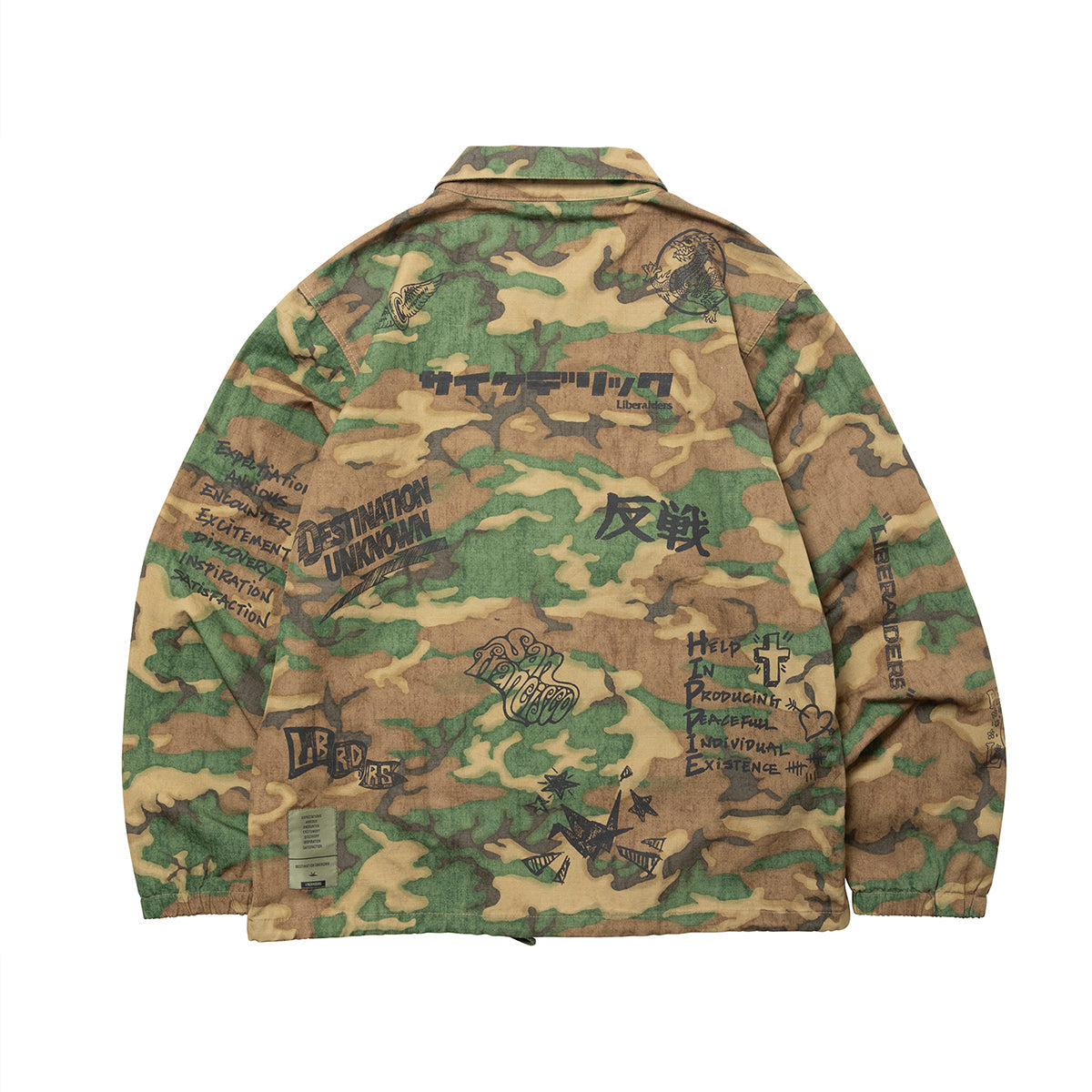 Liberaiders HANDWRITING CAMO COACH JACKET リベレイダース ハンドライティング カモ コーチ ジャケット 730142603【メンズ コーチジャケット 迷彩柄 グラフィック ヴィンテージ風 26FW】