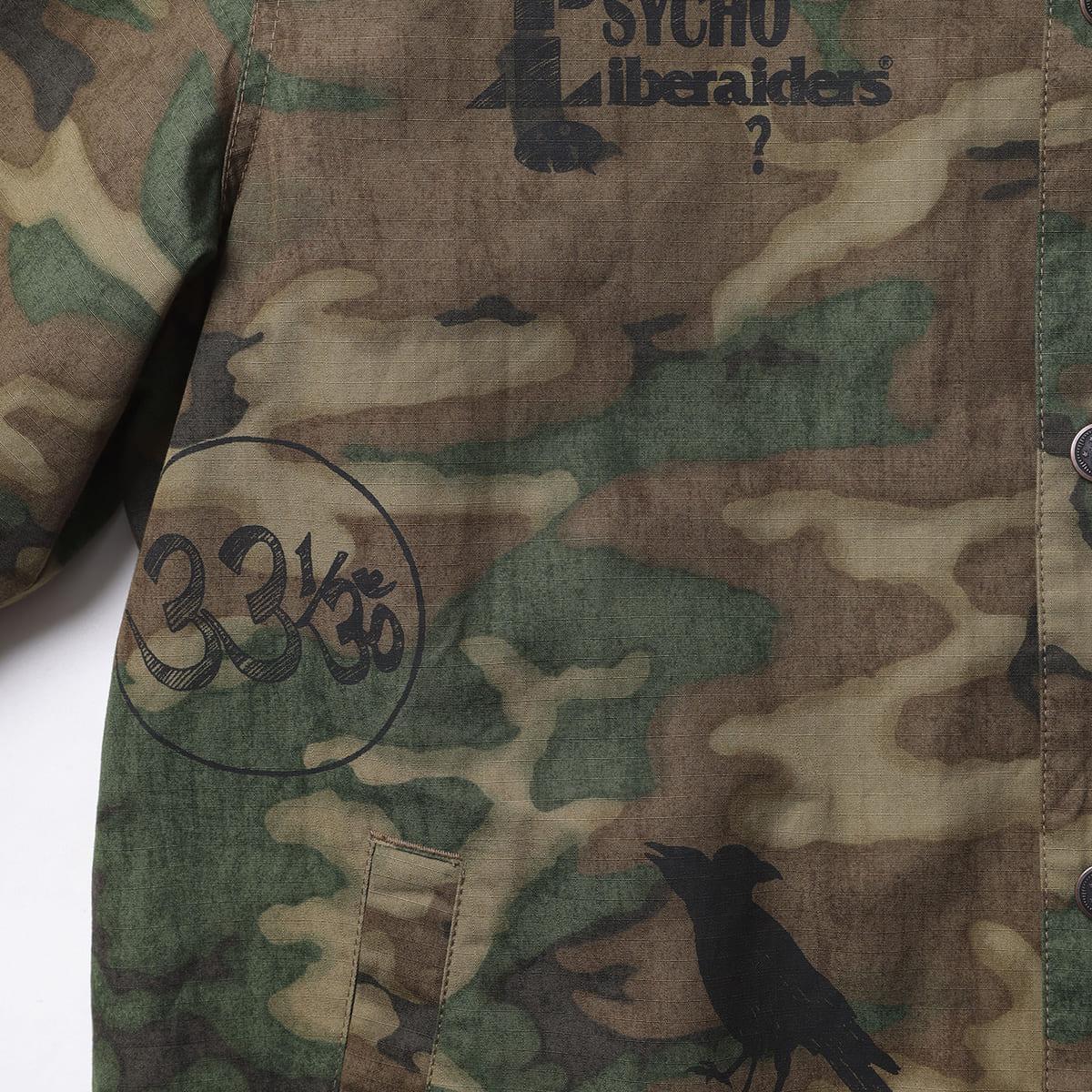 Liberaiders HANDWRITING CAMO COACH JACKET リベレイダース ハンドライティング カモ コーチ ジャケット 730142603【メンズ コーチジャケット 迷彩柄 グラフィック ヴィンテージ風 26FW】